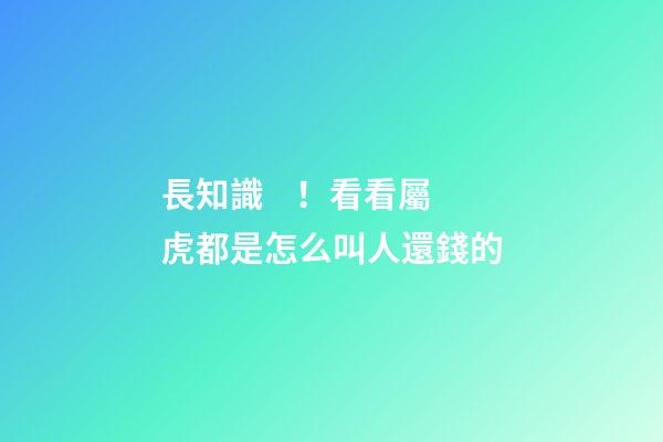 長知識！看看屬虎都是怎么叫人還錢的